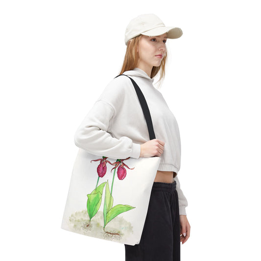 "Pink Lady Slipper Study" Tote Bag