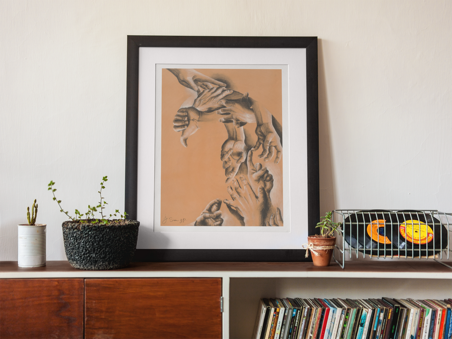 "Untitled, Hands" Print of Original Conte Illustration