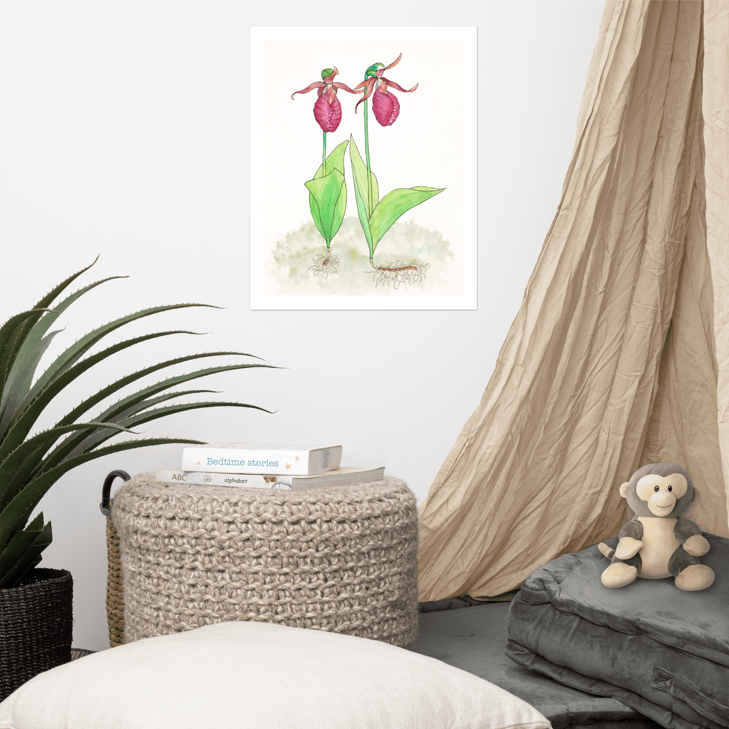 "Pink Lady Slipper Study" Print of Original Watercolor