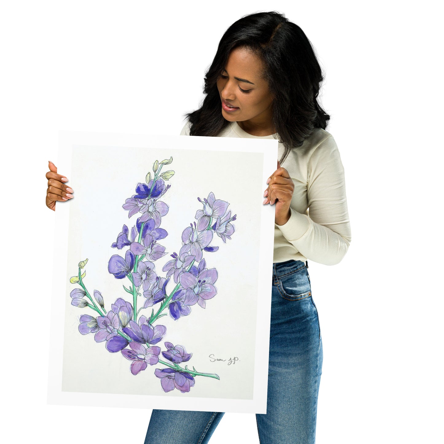 "Larkspur Study", Print of Original Watercolor