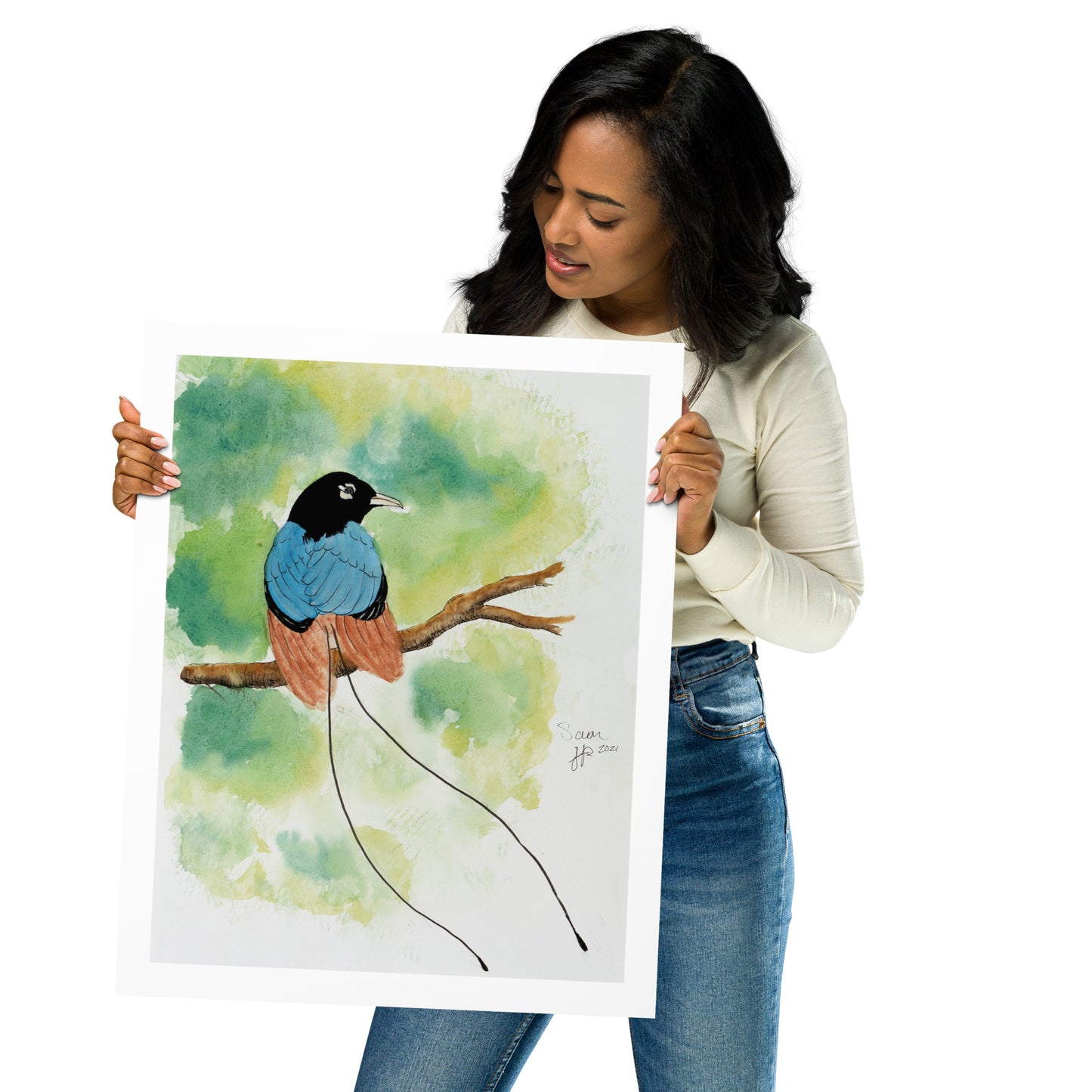 "Teal Plume", Print of Original Watercolor