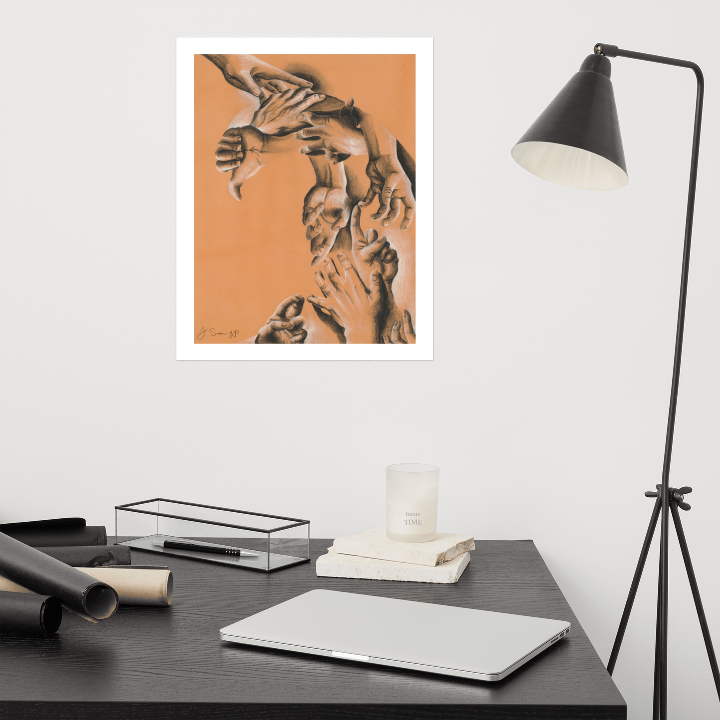 "Untitled, Hands" Print of Original Conte Illustration