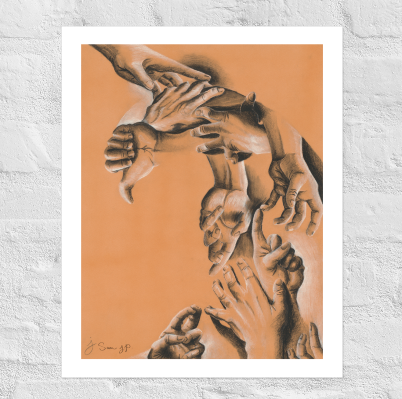"Untitled, Hands" Print of Original Conte Illustration