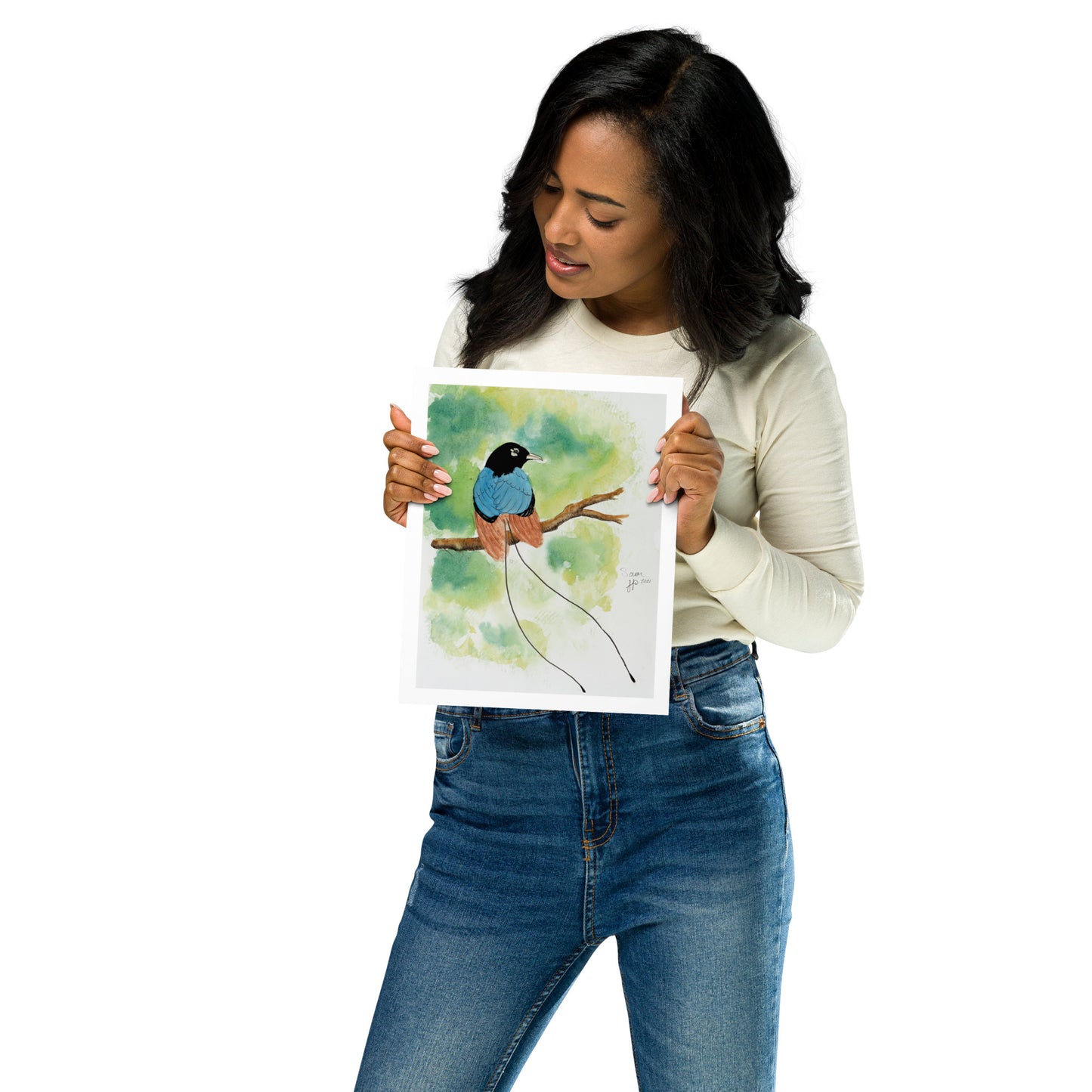 "Teal Plume", Print of Original Watercolor